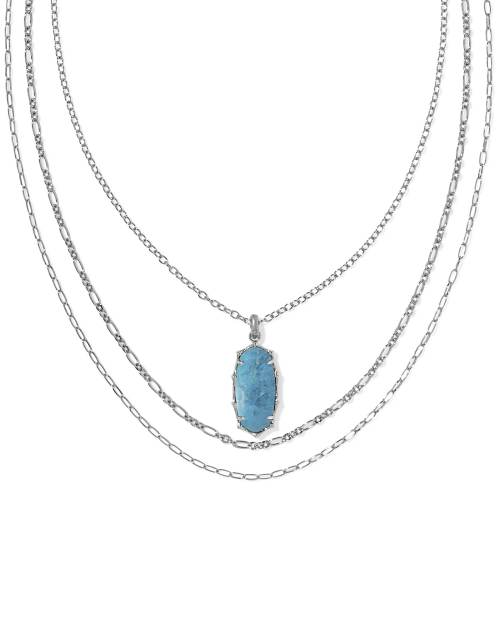 Elle Vintage Silver Bamboo Frame Triple Strand Necklace in Variegated Indigo Magnesite